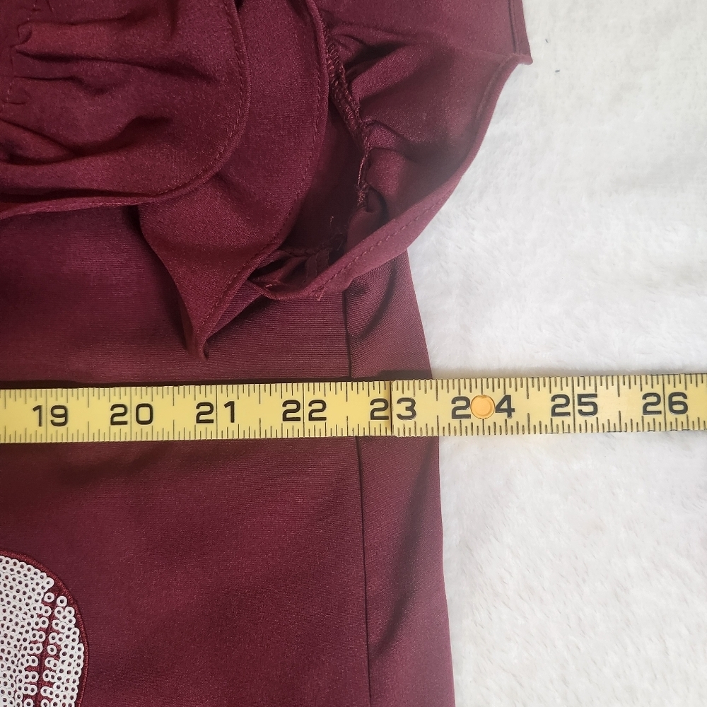 Maroon Baseball Print Ruffle Mini Dress - Picture 10 of 12